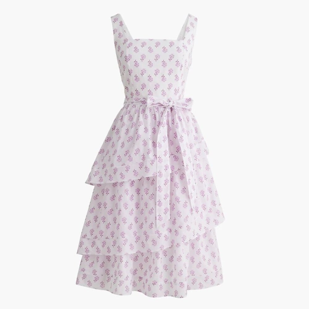 J. Crew White Violet Storm Sleeveless Belted Tiered Dress Size 4 23385